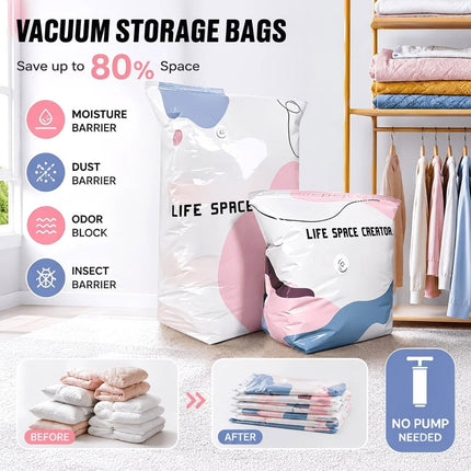 Large No-Pump 3D Vacuum Storage Bags Suitable for Bedding, Clothes, Travel
