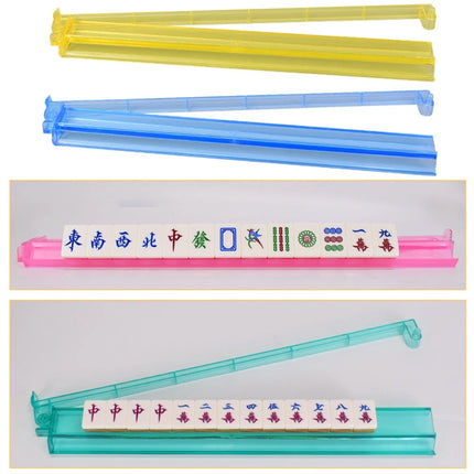 4 Pcs Mahjong Rack with Built-in Pusher Modern Mahjong Rack for American Mahjong (4pcs Clear Plastic Mahjong Push Rule)