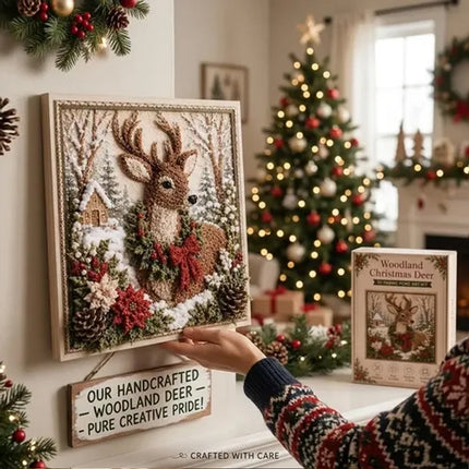 3D Christmas Fabric Poke Art Kit, DIY Punch Craft Set with Frame Decor Deer Set