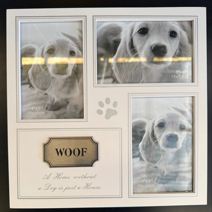 "WOOF" Triple Photo Frame – Dog Lover's Collage with Sentimental Quote