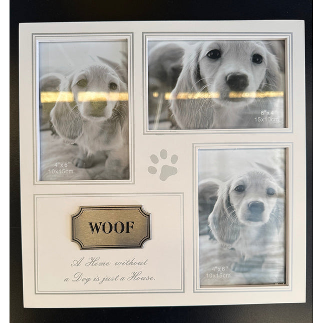"WOOF" Triple Photo Frame – Dog Lover's Collage with Sentimental Quote