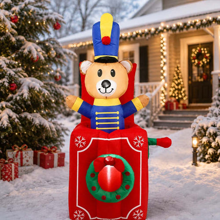 Inflatable Christmas Telescoping Bear From Gift Box W/ LED 1.54M Xmas Decor