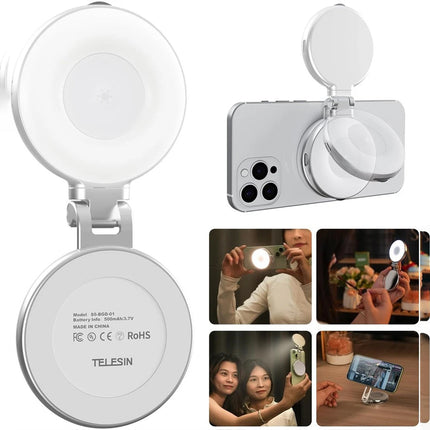 Portable Beauty Selfie Light Ring Flash Clip Rechargeable with Mirror Silver