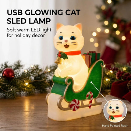 Christmas Cat in Sleigh Blow Mold Decoration 24" Lighted Festive Feline Kitty