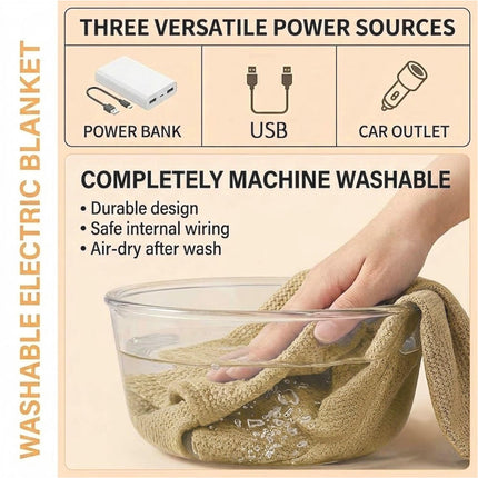 USB Electric Warming Throw Blanket Portable Poncho Shawl - Green