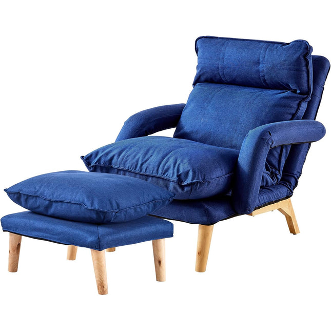 Recliner Armchair with Footstool Lounge Sofa Washable Cover Navy