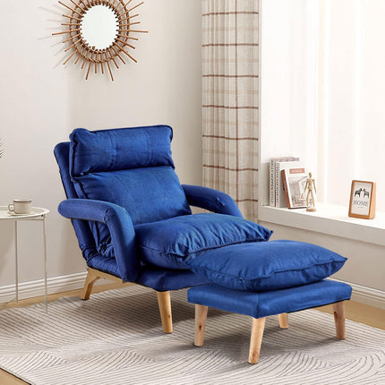 Recliner Armchair with Footstool Lounge Sofa Washable Cover Navy