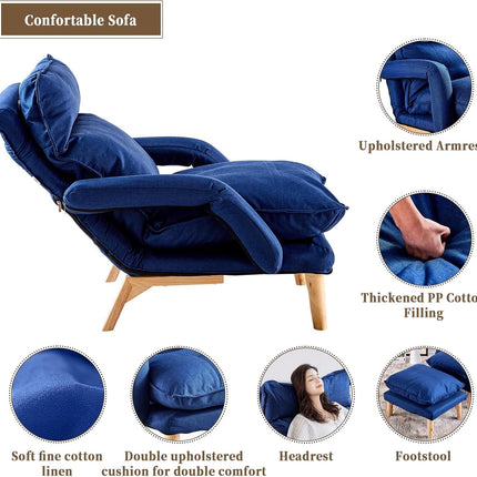 Recliner Armchair with Footstool Lounge Sofa Washable Cover Navy