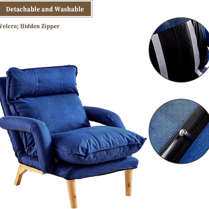 Recliner Armchair with Footstool Lounge Sofa Washable Cover Navy