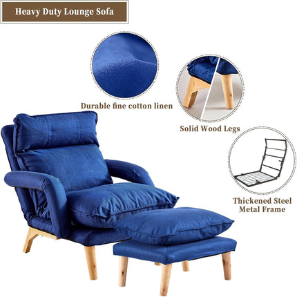 Recliner Armchair with Footstool Lounge Sofa Washable Cover Navy