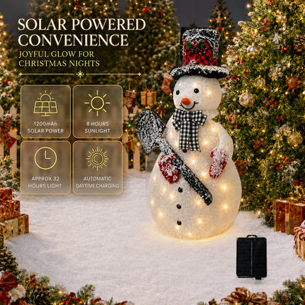 120cm Solar Powered Christmas Snowman LED Light Metal Frame Decoration