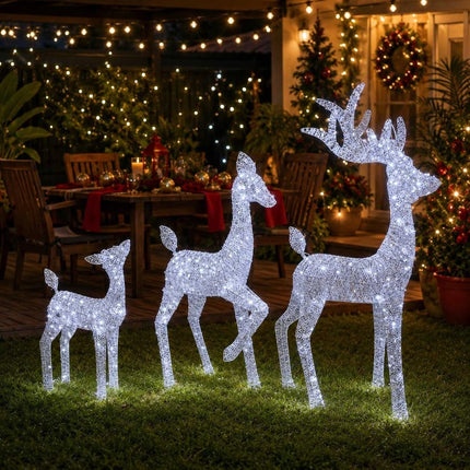 3 Piece LED Reindeer Family Christmas Outdoor Yard Xmas Decor Set White Stag Doe Fawn