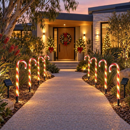 5 Solar Candy Cane Lights Outdoor Christmas Garden Pathway Stake Decorations LED