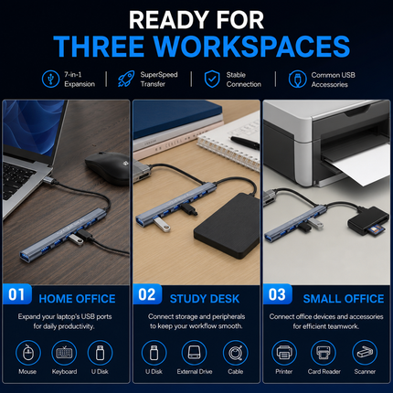 USB 3 0 Type C 7 Port Hub for Laptop PC