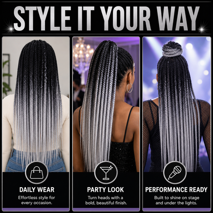 Synthetic Braiding Hair 62cm Black Silver Grey for Braid Styles