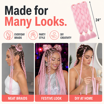 Synthetic Braiding Hair Light Pink 62cm for Box Braids and Crochet Styles