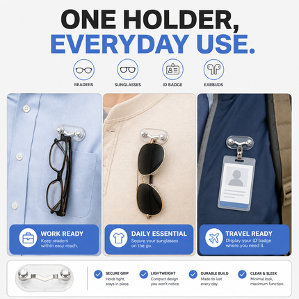 Magnetic Eyeglass Holder Stainless Steel for Shirts and Sunglasses