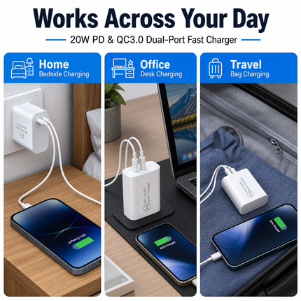 20W PD QC3 0 Fast Charger Broad Compatibility for USB C Devices