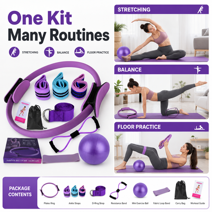 Yoga Fitness Set 11 Piece Purple Beginner Exercise Kit