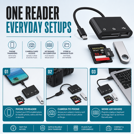 Card Reader USB C Micro USB SD TF Adapter for OTG Devices
