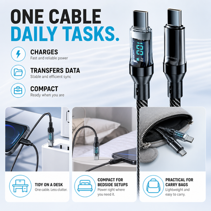 USB C to USB C Charging Cable Braided 100W 1m with Display