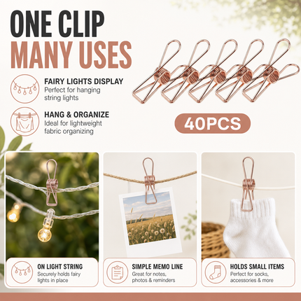 Clothes Peg Clips Rose Gold 40 Pack for Fairy Lights Camping Use