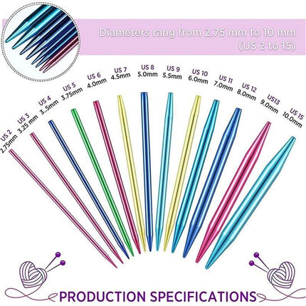 13 Size Aluminum Circular Knitting Needles Set Interchangeable Crochet Hooks