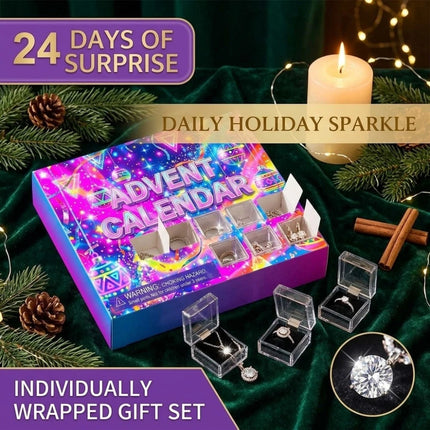 Christmas Advent Calendar 24 Days Countdown Ring Necklace Earrings Bracelet Set
