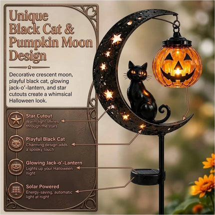 Solar Halloween Black Cat Pumpkin Moon Garden Stake Light Outdoor Yard Decor LED