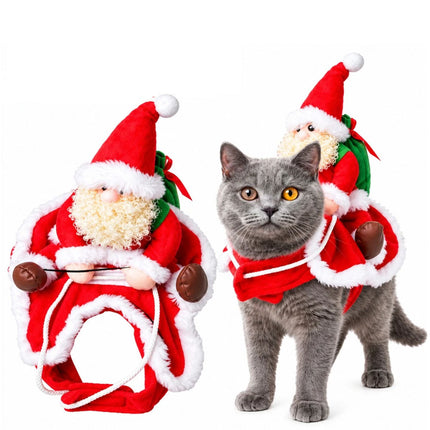 Christmas Costumes Dog Cat Pet Santa Riding Claus Outfit Funny Fancy Clothes
