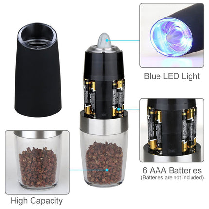 Twin Pack Electric Salt & Pepper Grinder Mills Shakers Silver