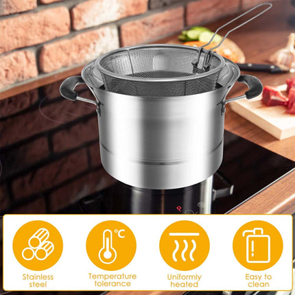 Deep Fryer Pot Stainless Steel Fryer Pot with Strainer Basket and Handle