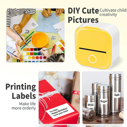 T02 Mini Pocket Bluetooth Thermal Printer Wireless Photo Inkless Sticker Yellow