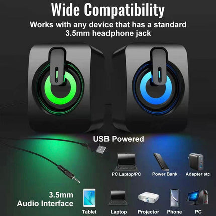 Surround Sound System LED Speakers Gaming Bass USB Wired for Computer PC OD