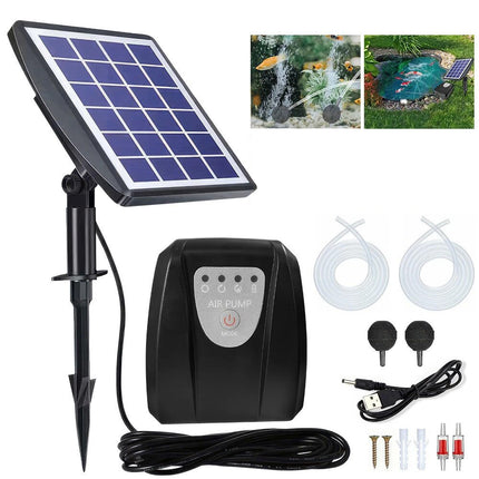 Black Solar Powered Oxygenator Air Pump Fish Pond Pool Water Oxygen Aerator Outdoor