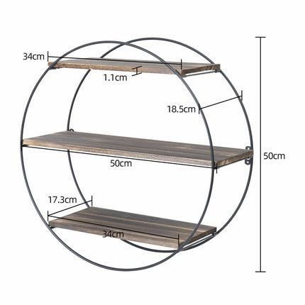 Floating Shelves 3 Tier Decorative Geometric Circle Metal and Wood Wall Shelves