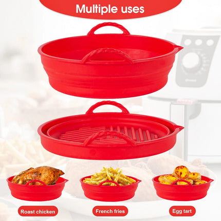 2Pcs Air Fryer Silicone Pot Fryer Basket Liner Non-Stick Reusable Baking Tray  (1 x Rectangle + 1 x Round)