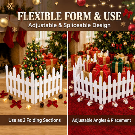 160cm White Wooden Christmas Tree Fence 4-Section Picket Holiday Decor Indoor Outdoor