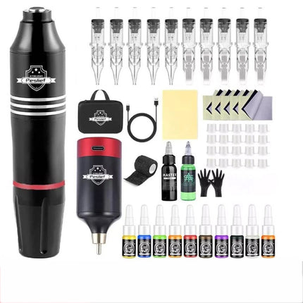 Wireless Tattoo Gun Kit Complete Rotary Pen Machine With Power Supply Ink Needle