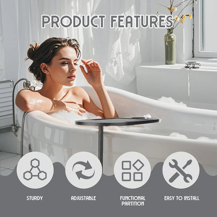 Bamboo Bathtub Tray Caddy Shelf Table Adjustable Height Bath Side Table Stands
