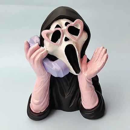 Ghoulish Resin Light Up Halloween Pink/Black Scream Ghost Face Statue Decor