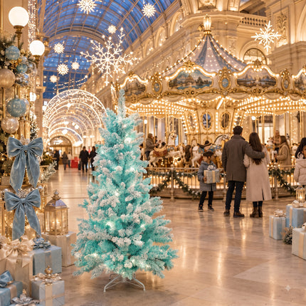 150cm Ice Blue Artificial Christmas Tree 160 LEDs Lighted Spruce Indoor Modern Decor PET
