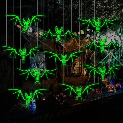 Hanging Bats Halloween Outdoor 10pcs Black Flying Bats Decor Glowing