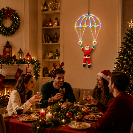 Solar Christmas Parachute Santa Light LED Hanging Xmas Yard Decor Gift