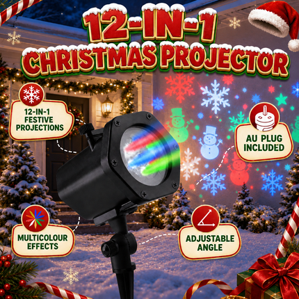 12 in 1 Christmas Laser Projector Light IP65 12 Modes Outdoor Xmas Garden Decor