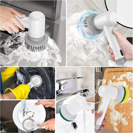 Rechargeable Spin Scrubber Electric Turbo Scrub Cleaning Brush Cordless Kit New Black 5 in 1