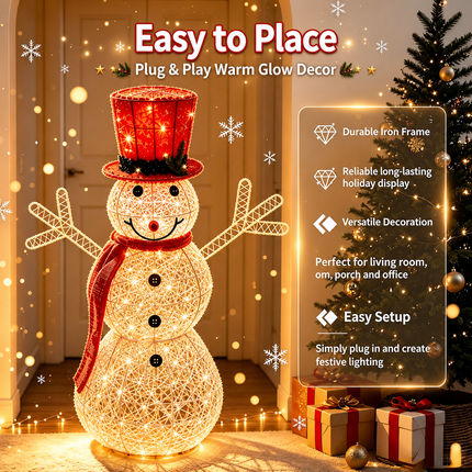 90cm Christmas Snowman LED Light Up Decor Warm White Holiday Indoor Outdoor
