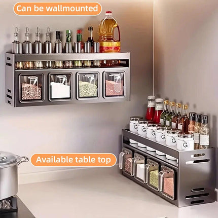 Kitchen Spice Rack Wall Mounted Storage Box Shelf Organizer for Herbs and Jars  (4-Grids)