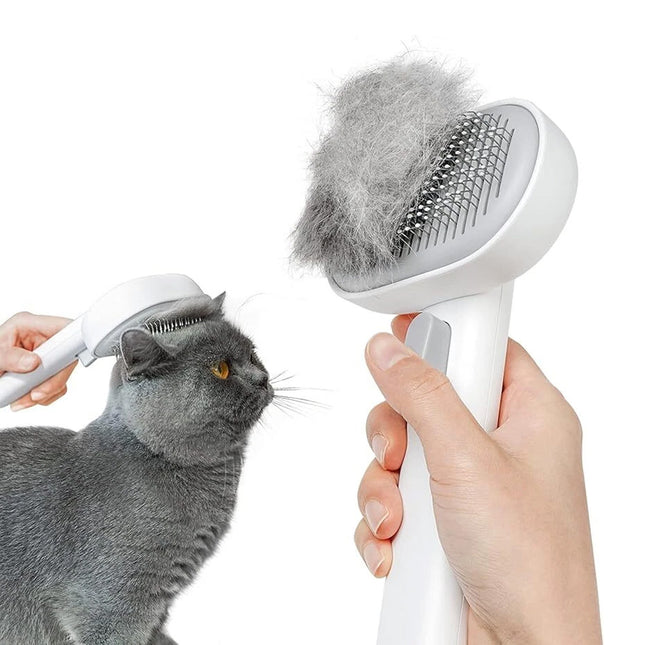 Cat Brush with Release Button Cat Grooming Shedding Brush Cleaning Pet Brush White
