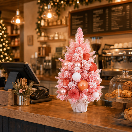 60cm Pink PE Mixed Tip Christmas Tabletop Tree Rose Gold Snowy Decor Gift